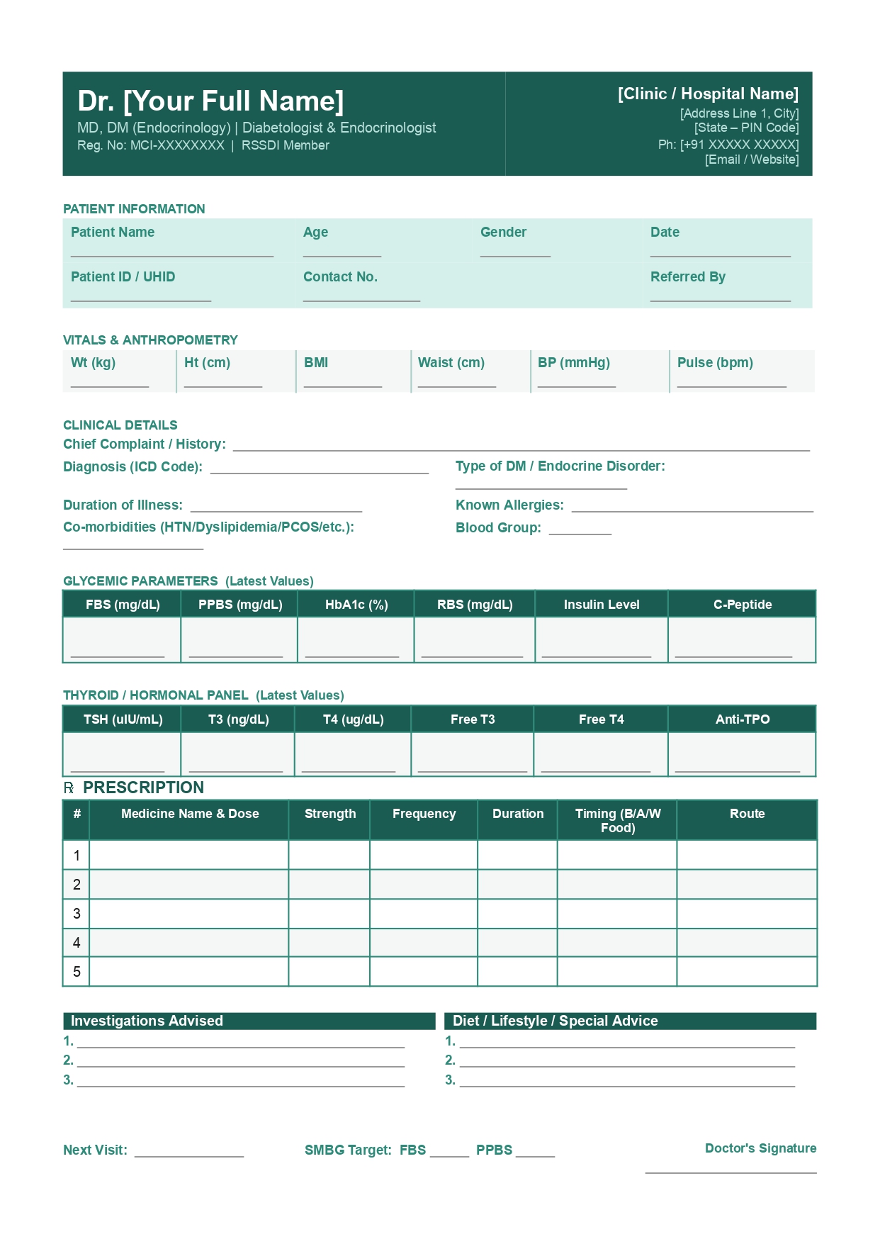 Diabetologist prescription template