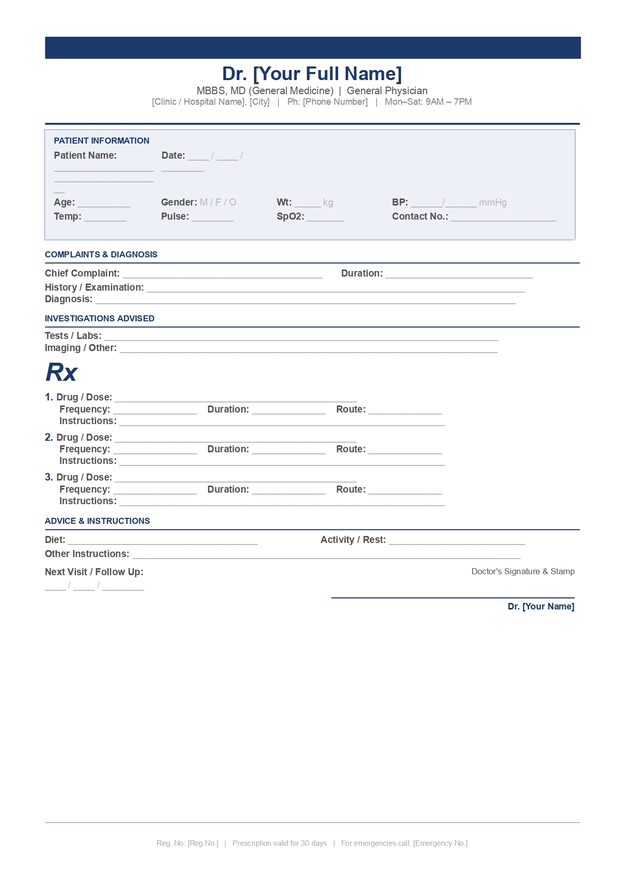 General physician prescription template