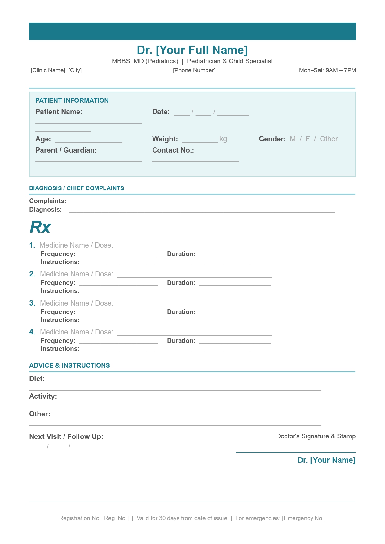 Pediatric prescription template